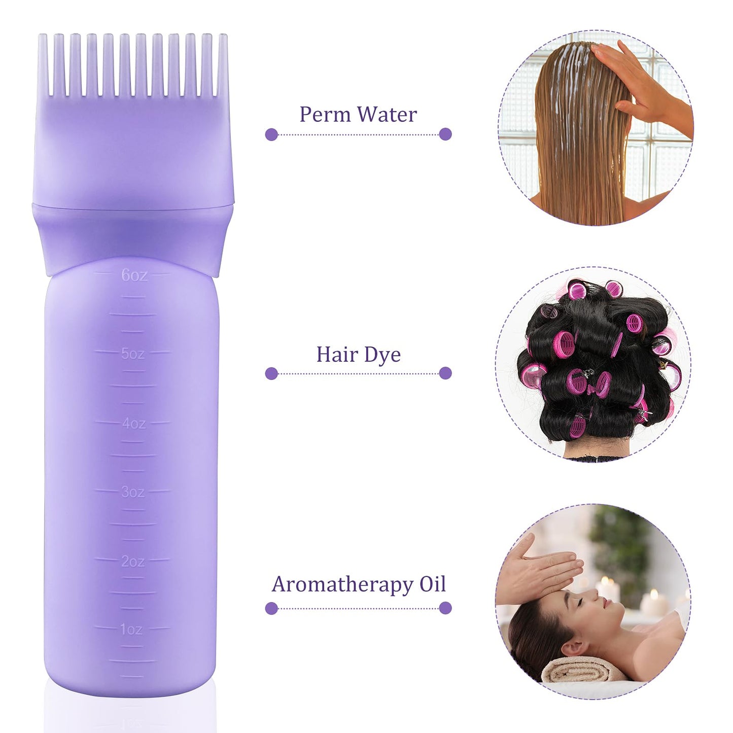 Cosywell Root Comb Applicator Bottle 6 Ounce Hair Dye Applicator Brush 3 Pack for Hair Root Comb Color with Graduated Scale(Pink White Purple)