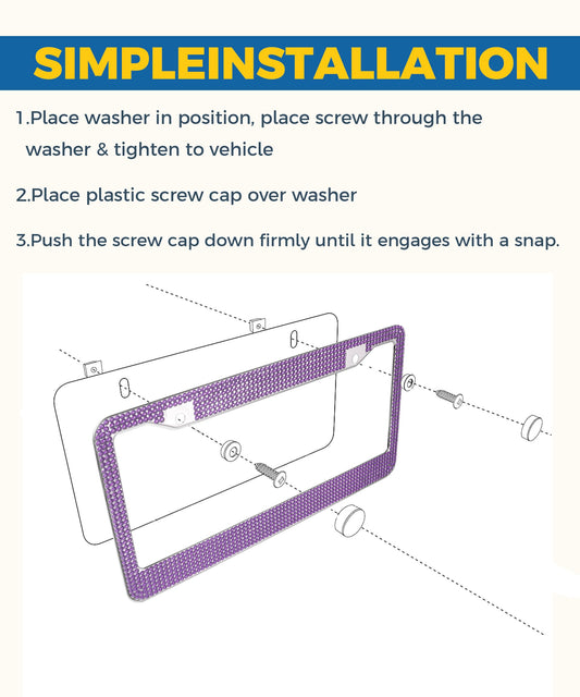 UBOG License Plate Frames,Car Accessories for Women,Car Accessories Stainless Steel Car Plate Frame,Bling License Plate Frame with Sparkly Diamond Screw Caps,Fits Most US License Plate (Purple)