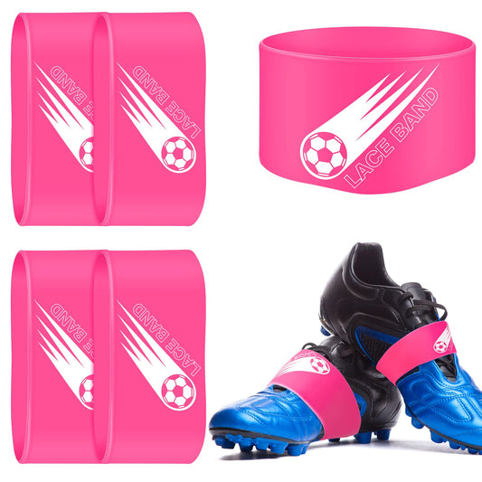 Patelai 4 Pcs Soccer Cleat Lace Cover Soccer Shoe Band Soccer Shoe Cover Soccer Cleat Bands Youth Adult for Soccer Season(Pink, Youth)