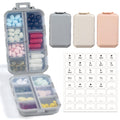 3 Pack, 14 GRIDS Travel Pill Organizer Box with Labels - Travel Medicine Case Kit - Pocket Daily Pharmacy Container - Travel Medication Holder Dispenser for Fish Oil Vitamin Supplement Storage