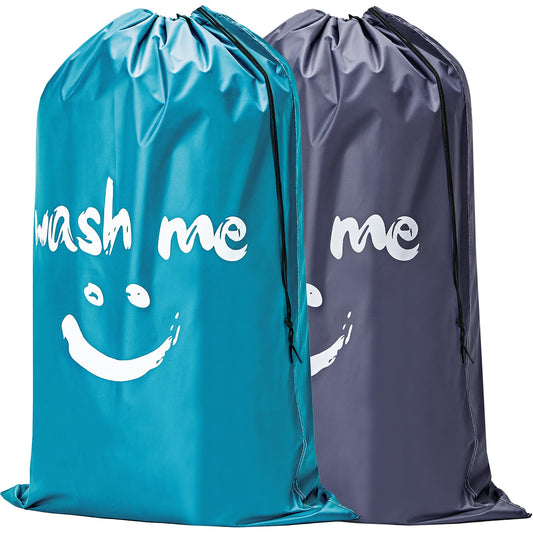 HOMEST 2 Pack XL Wash Me Travel Laundry Bag, Dirty Clothes Organizer, Large Enough to Hold 4 Loads of Laundry, Easy Fit a Laundry Hamper or Basket