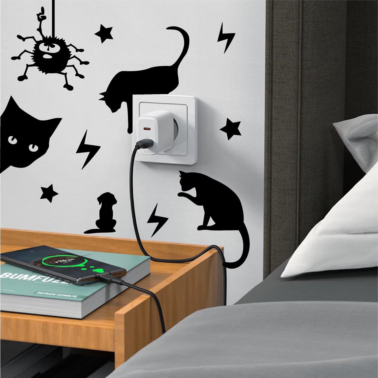 Light Switch Decals Vinyl Socket Outlet Decals Switches Decorations Funny Stickers for Wall Removable Switch Light Stickers Cute Black Pattern Vinyl Decals for Switches Socket Stickers