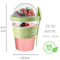 Fairway Finds Paquete de 4 vasos de parfait de yogur de 20 oz con tapa Vaso reutilizable para cereales Vaso portátil para planificar comidas Contenedor para llevar de leche, granola y yogur Cereales para llevar Tapas y cucharas