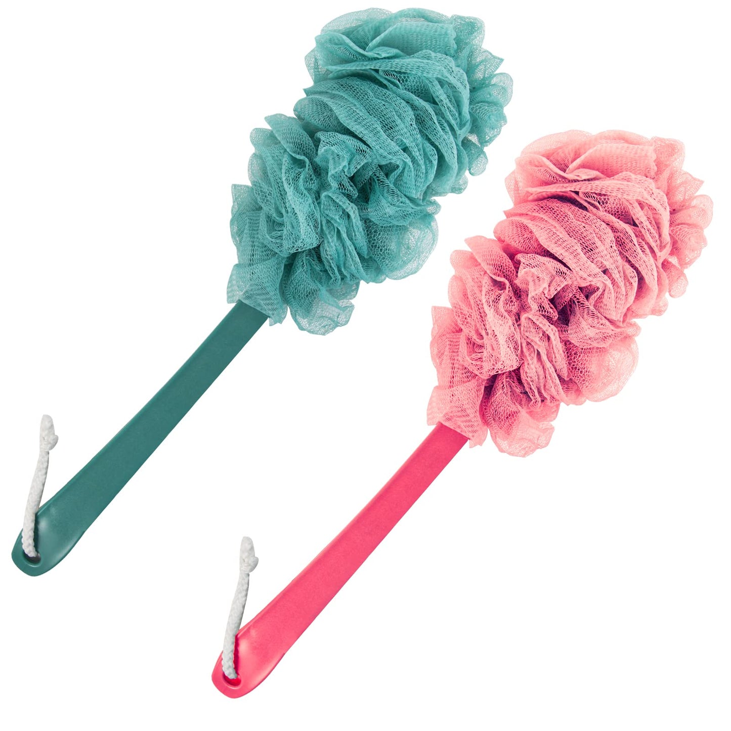 Evmliy 2Pack Back Scrubber for Shower, Loofah Sponge Brush Exfoliating Body, Long Handle Scrub Brush for Shower with Loofah on a Stick for Back Use, Bathing Accessories Body Brushes (2Pack)