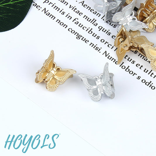 Hoyols Silver Gold Butterfly Hair Clips, 48 pcs 90s Hair Accessories for Girls Women, Small Mini Hair Stuff Thing Clips Pins for Braids Rave Festival Party Decorations Bulk (Metallic Color)