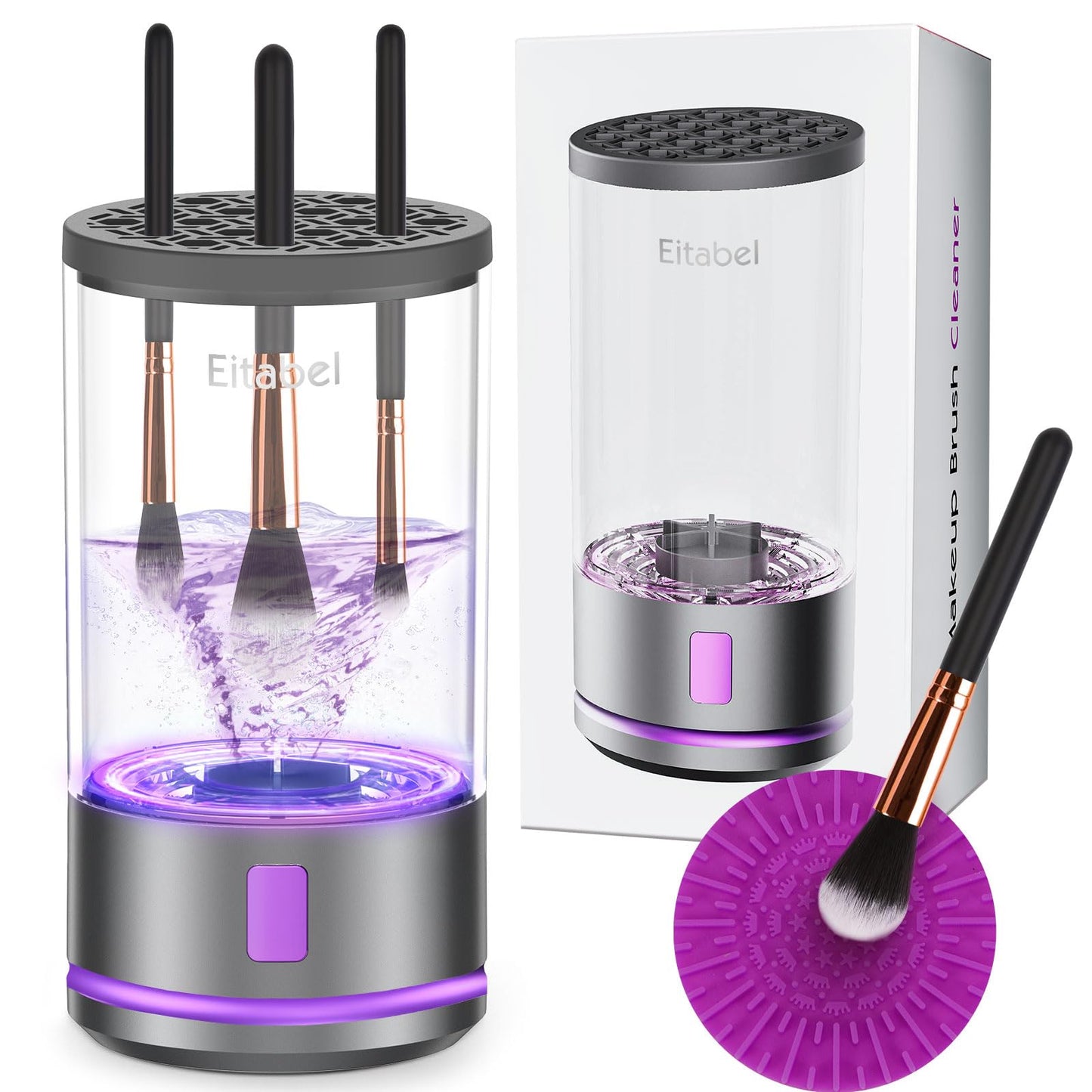 Electric Makeup Brush Cleaner Machine, 4100 RPM Make up Brush Cleaning with 1200 mAh Rechargeable Battery, Automatic Makeup Brush Cleaner with Mat For All Size Cosmetic Brushes and Sponges