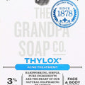 The Grandpa Soap Company Thylox Bar Soap Vegan, Clean Face & Body Soap | Acne Treatment Soap with 3% Sulfur | Paraben Free Bar Soap | Unisex | 3.25 Oz.