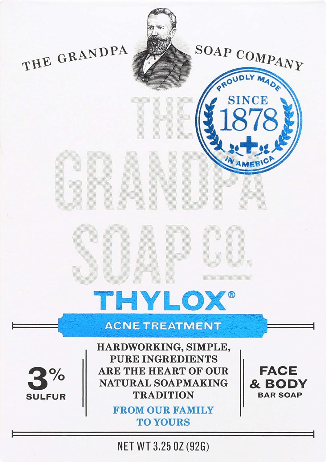 The Grandpa Soap Company Thylox Bar Soap Vegan, Clean Face & Body Soap | Acne Treatment Soap with 3% Sulfur | Paraben Free Bar Soap | Unisex | 3.25 Oz.