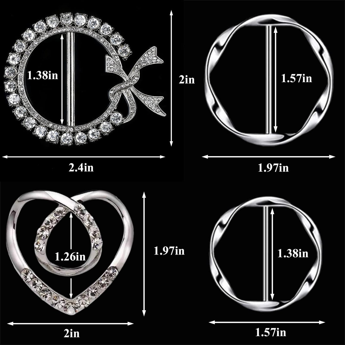 6PCS Silk Scarf Ring Clip T-shirt Tie Clips for Women Fashion Metal Ring Scarves Clasp Waist Buckle for Shirts Clothing Silver Zinc Alloy Clothing Ring Wrap Holder