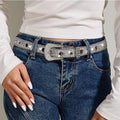 NociHah Ceinture en strass argenté Ceintures de cow-boy Western Cowgirl Ceinture en cuir cloutée en cristal de diamant vintage pour pantalon en jean (largeur argentée 2,89)