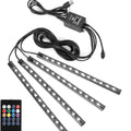 Bande lumineuse LED de Noël pour voiture, 4 pièces, 48 ​​lumières intérieures à LED, bande lumineuse musicale multicolore pour voiture, kit d'éclairage sous le tableau de bord avec fonction sonore active et télécommande, DC 5 V