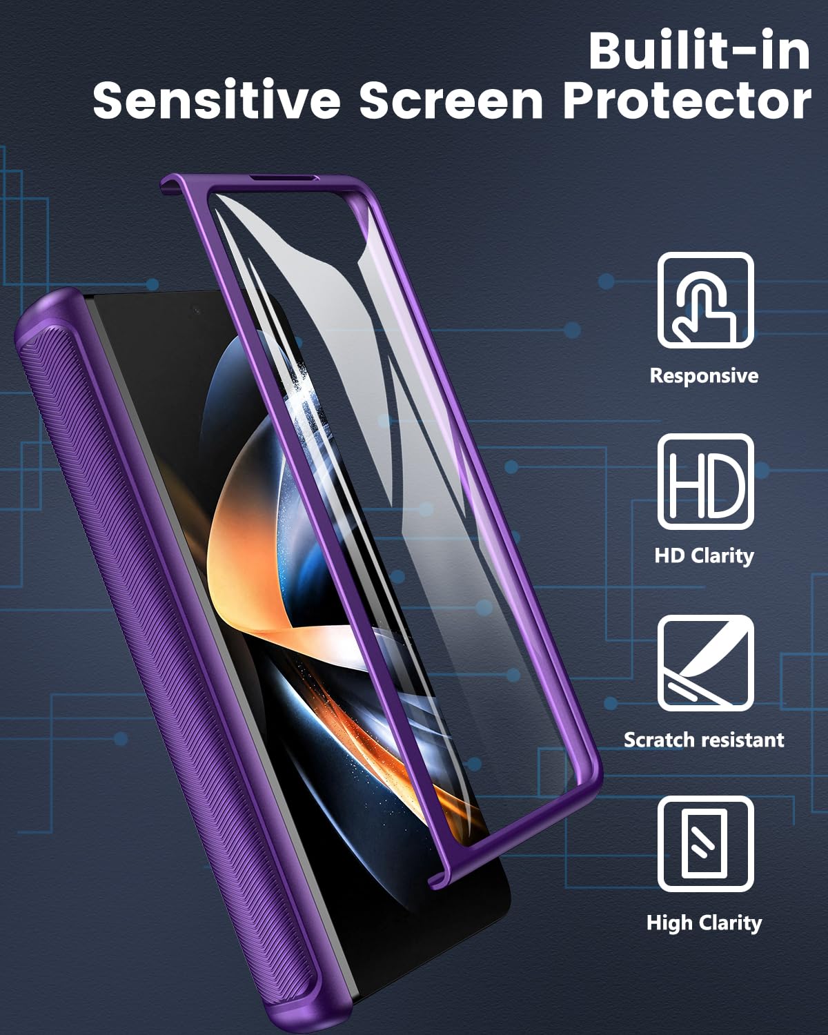 Viaotaily for Samsung Galaxy Z Fold 4 Case with Card Holder & Slide Camera Cover, Built-in Screen Protector & Hinge Protection, Shockproof Durable Wallet Phone Case for Galaxy Z Fold 4, Dark Purple