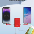 6000mah Ultra Slim Built in Cables Power Bank, Card Size Built in USB C Cords Battery Pack Portable Charger for Phones, 3 Output External Battery Pack Compatible with iPhone, Samsung, Google, Red