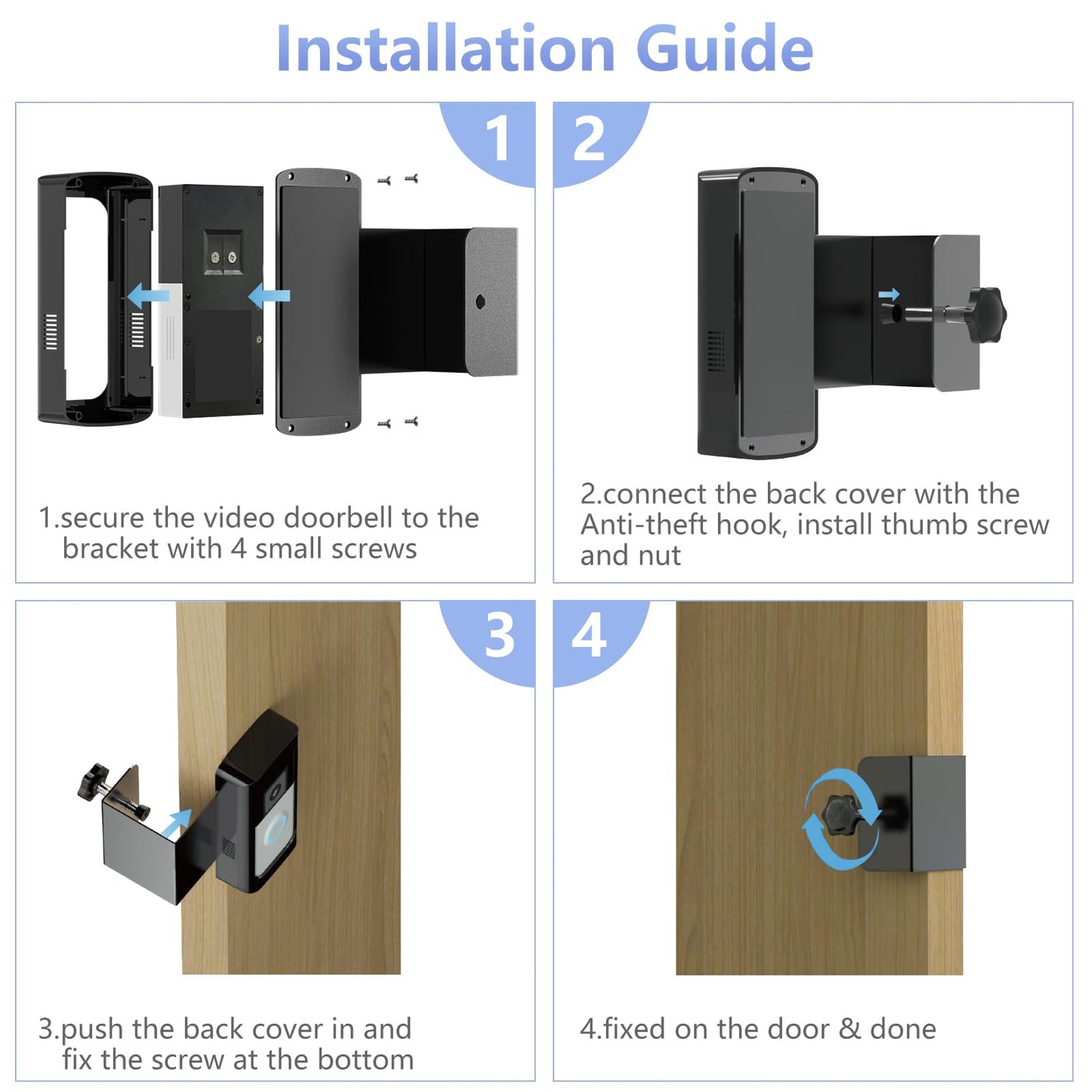 Anti-Theft RingDoorbell Video Doorbell Mount, NO-Drill Mounting Bracket Compatible with Video Doorbell 2/ (2020 Release)/ Battery Doorbell Plus/Pro Wireless, Kits for Houses, Apartment(Black)