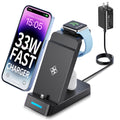 TYCRALI 3 in 1 Charging Station for iPhone - 33W Fast Charging Station for Apple Devices, Charging Dock for iPhone 14/13/12/11, Apple Watch and AirPods (33W USB-C Charger Included)