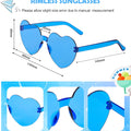 YWL 20 Pairs Blue Heart Sunglasses Bulk Rimless Heart Shaped Sunglasses Fun Heart Glasses for Women Party Favors