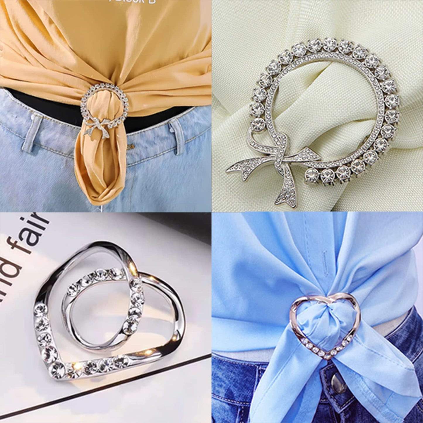 6PCS Silk Scarf Ring Clip T-shirt Tie Clips for Women Fashion Metal Ring Scarves Clasp Waist Buckle for Shirts Clothing Silver Zinc Alloy Clothing Ring Wrap Holder