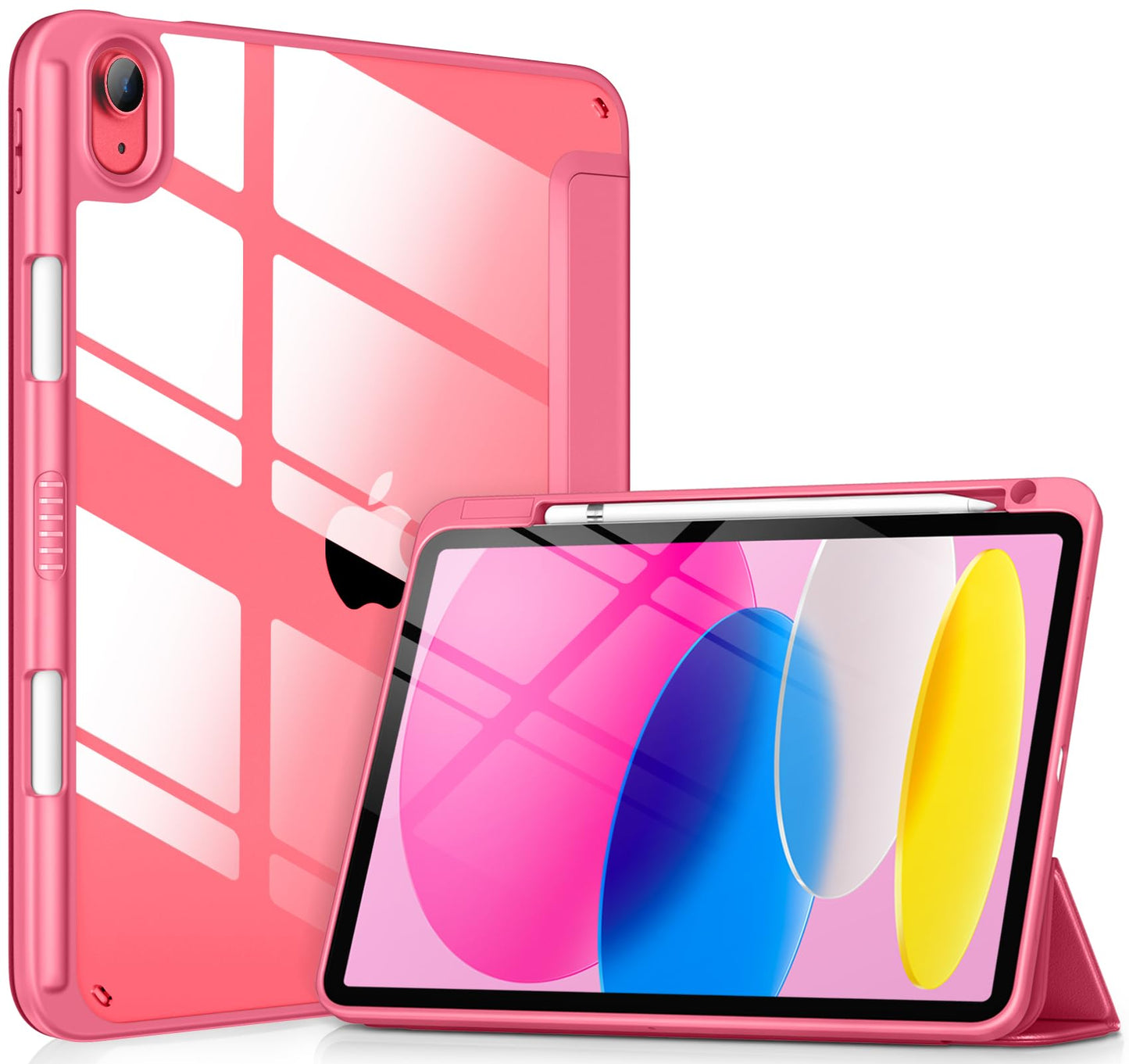 VIKESI for iPad 10th Generation Case 2022, 10.9 Inch Case with Clear Transparent Back and TPU Shockproof Frame Cover [Built-in Pencil Holder, Support Auto Sleep/Wake] -Watermelon