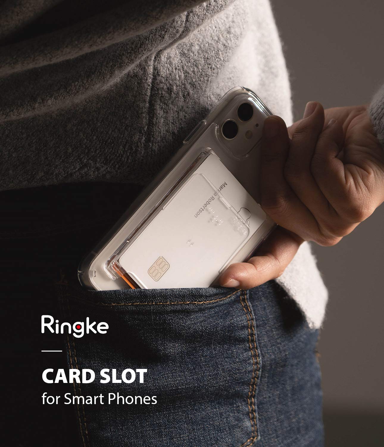 Ringke Slot Card Holder for Phone Case, Business Card Holder for Back of Phone, ID Credit Card Holder Stick on for Women Men, Phone Wallet Compatible with iPhone, Galaxy, and Pixel - Clear Mist