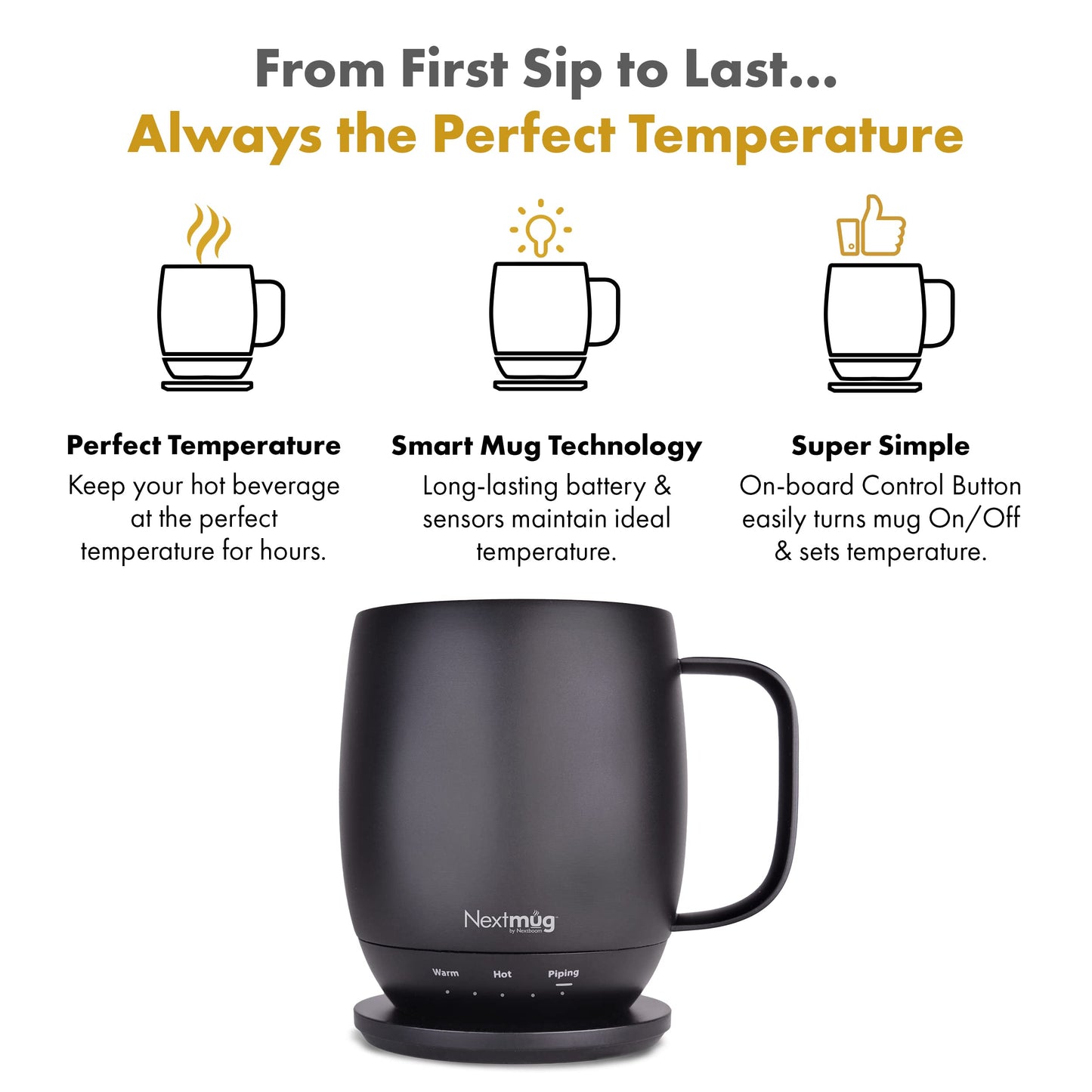 Nextmug - Taza de café autocalentable con temperatura controlada (negra, 14 oz)