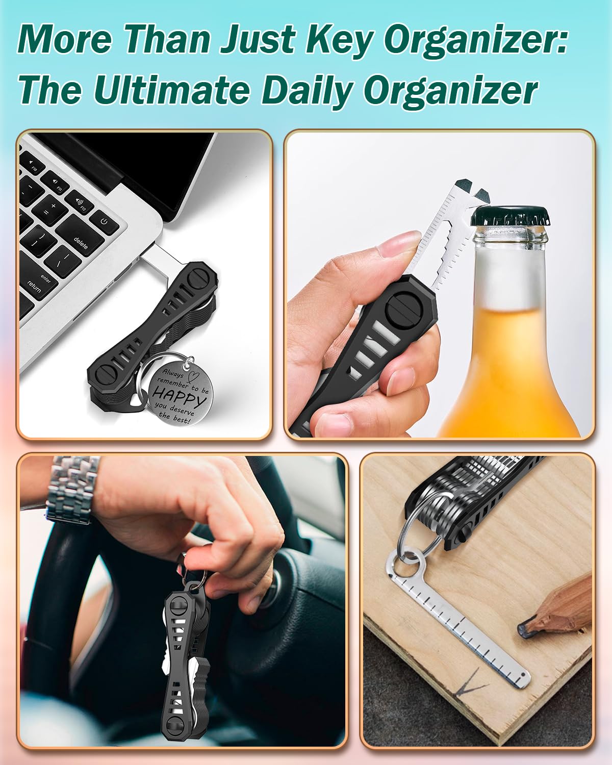 Key Holder Keychain Gifts for Men - Christmas Stocking Stuffers Cool Gadgets Mini Car Keys Organizer Chains Smart Edc Key Rings Clip, Birthday Gifts Ideas for Men Women Dad Son Unique Pocket Tools