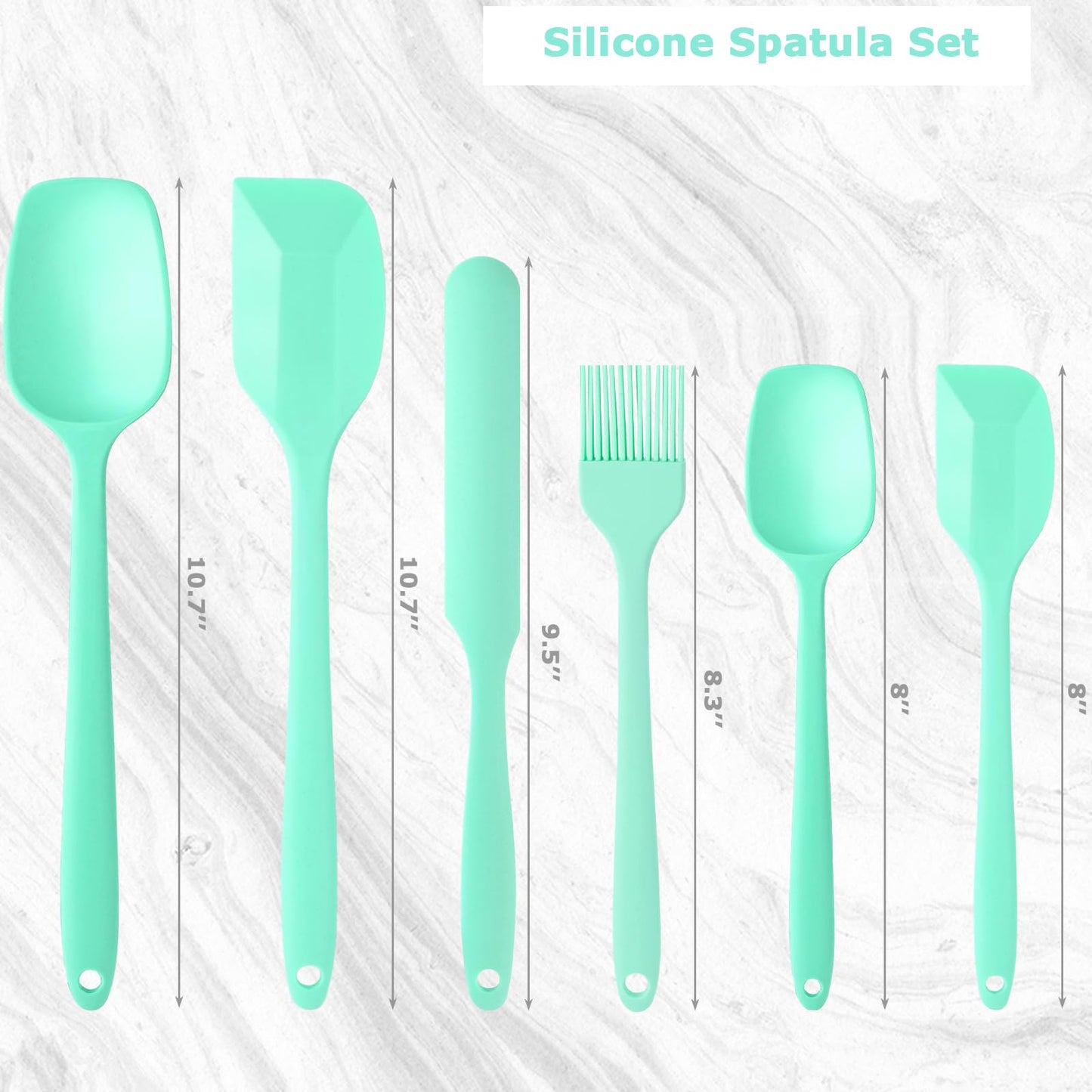 HAKSEN Silicone Spatula Set of 6, Green Baking Utensil Set, High Temperature Resistant, Food Grade Silicone, Dishwasher Safe, for kitchen Baking Cooking(Green)