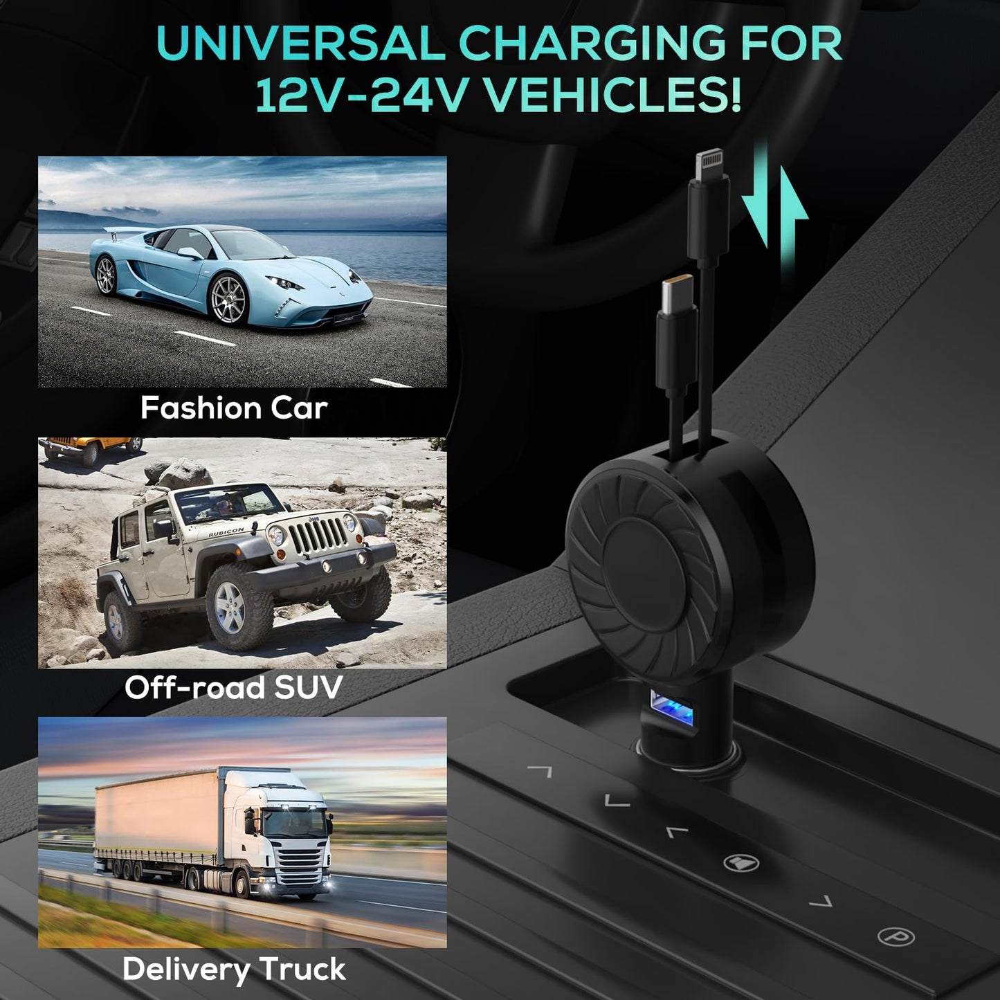 Retractable Car Charger (2Pack), 3 in 1 Fast Charging Car Phone Charger 50W, Mini Car Adapter with 2 Cables+1 Port Cigarette Lighter USB C Charger for Apple iPhone 15 Pro/Samsung/Android/Pixle