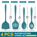 P&P CHEF Blue Kitchen Utensil Set, 4 Pieces Non-stick Silicone Cooking Utensils, Heat-resistant Slotted Solid Spoon Turner for Frying, Mixing, Serving, Non-toxic & Easy to Clean