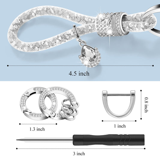 Porte-clés de voiture en cristal brillant pour femme, sangle à strass scintillants, accessoires à la mode pour clé de voiture, décorations, bricolage (blanc, 1 pièce)