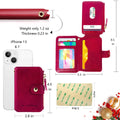 M-Plateau Card Holder for Phone Case Button Closure Phone Wallet for Women with Zipper Coin Purse Have 6 Card Slots and ID Window Suitable for iPhone 14 Plus Case (Red)