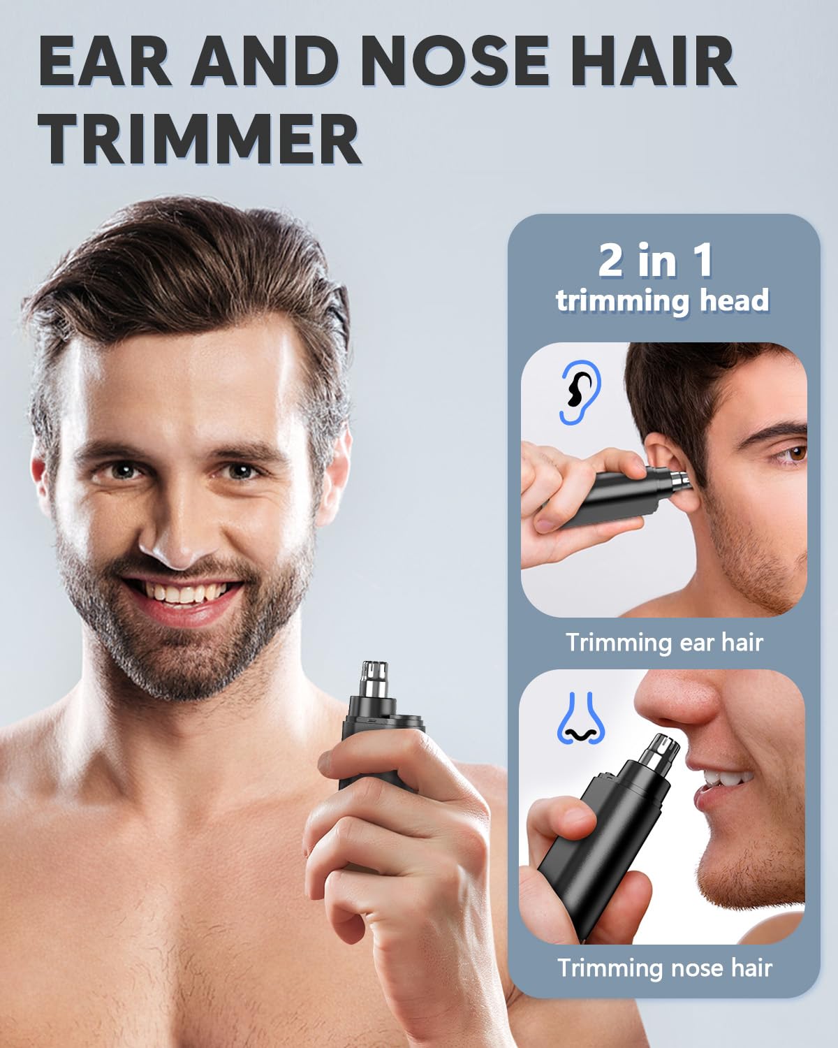 Carego Recortadora de vello nasal para hombres y mujeres, 2024, profesional, indolora, recargable, para nariz y orejas, con motor de alto par y cuchilla de doble filo para un corte más suave, diseño compacto para viajes