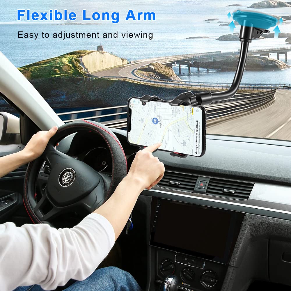 YZtree Car Phone Holder Mount Cell Phone Stand Windshield Dashboard Car Mount 360 Rotation for iPhone 16 15 14 13 12 11 Pro Max XS X XR 8 SE/Samsung Galaxy S20+Ultra S10 Note 10 Plus