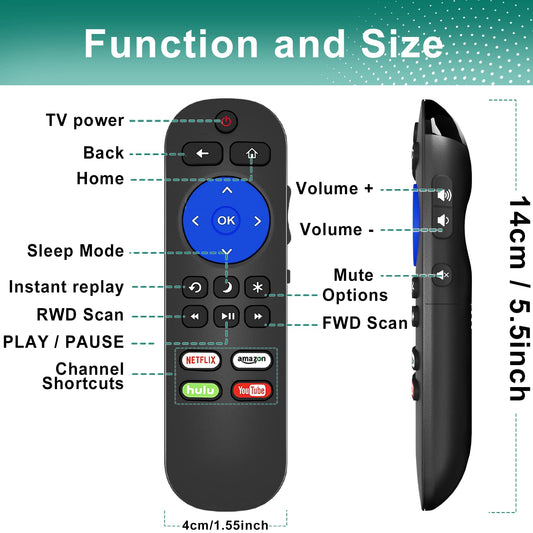 Paquete de 2 controles remotos compatibles con todos los controles remotos de Roku TV, universales para Hisense Roku/TCL Roku/Onn Roku/Element/Sharp/Haier/Hitachi/LG/Sanyo/JVC/Magnavox/RCA/Philips/Westinghouse Roku Series Smart TV