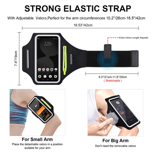 GUZACK Running Armband for iPhone 16 Pro 15 14 13 12 11 Pro Max/Plus/XR/XS, Galaxy S24/S23/S22/S21, with Card Slot & Key Pockets, Sports Arm Bands Cell Phone Holder Fit Up to 6.9 Inches Phone