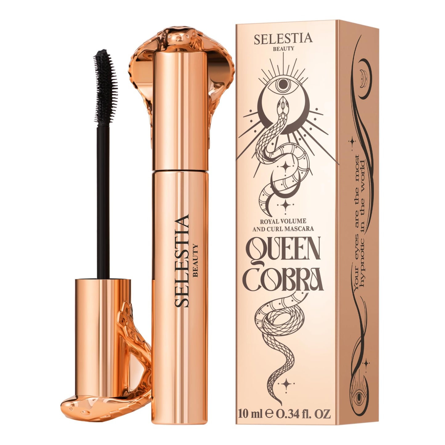 SELESTIA BEAUTY Royal Volume and Curl Mascara Queen Cobra - Enhances Natural Lashes with Dramatic Volume and Length - Smooth Application - Curling Effect (Black)