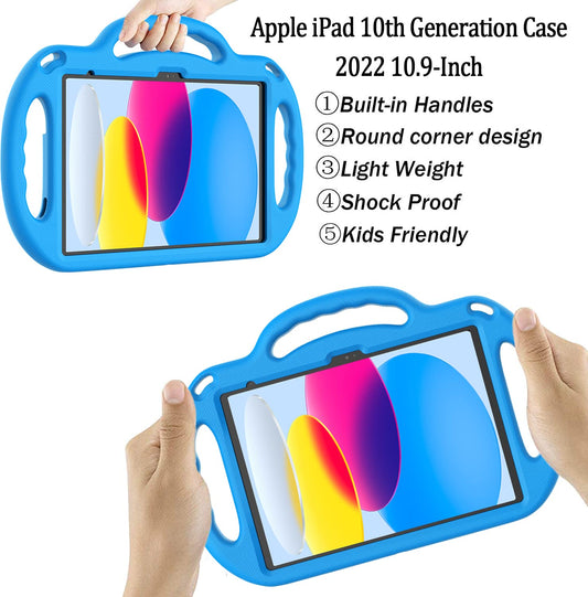 LTROP Kids Case for iPad 10th Generation 10.9 Inch 2022, iPad 10.9 Case 10th Generation, with Shoulder Strap, Durable Light Weight Handle Stand Child-Proof Bumper Case for iPad 10th Gen 2022, Blue