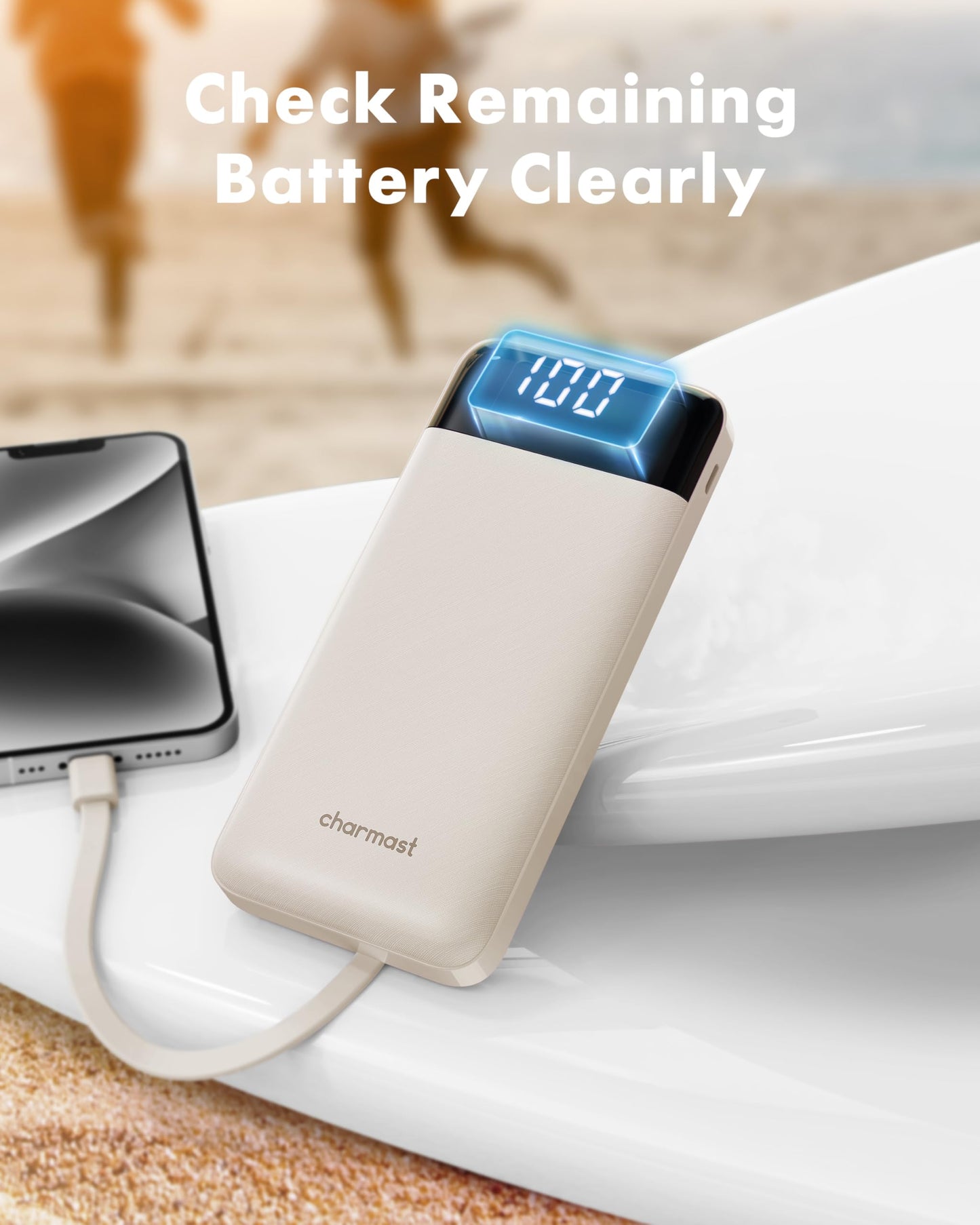 Portable Charger with Built in Cables, Portable Charger with Cords Wires Slim 10000mAh Travel Essentials Battery Pack 6 Outputs 3A Fast Charging Power Bank for iPhone Samsung Pixel LG Moto iPad