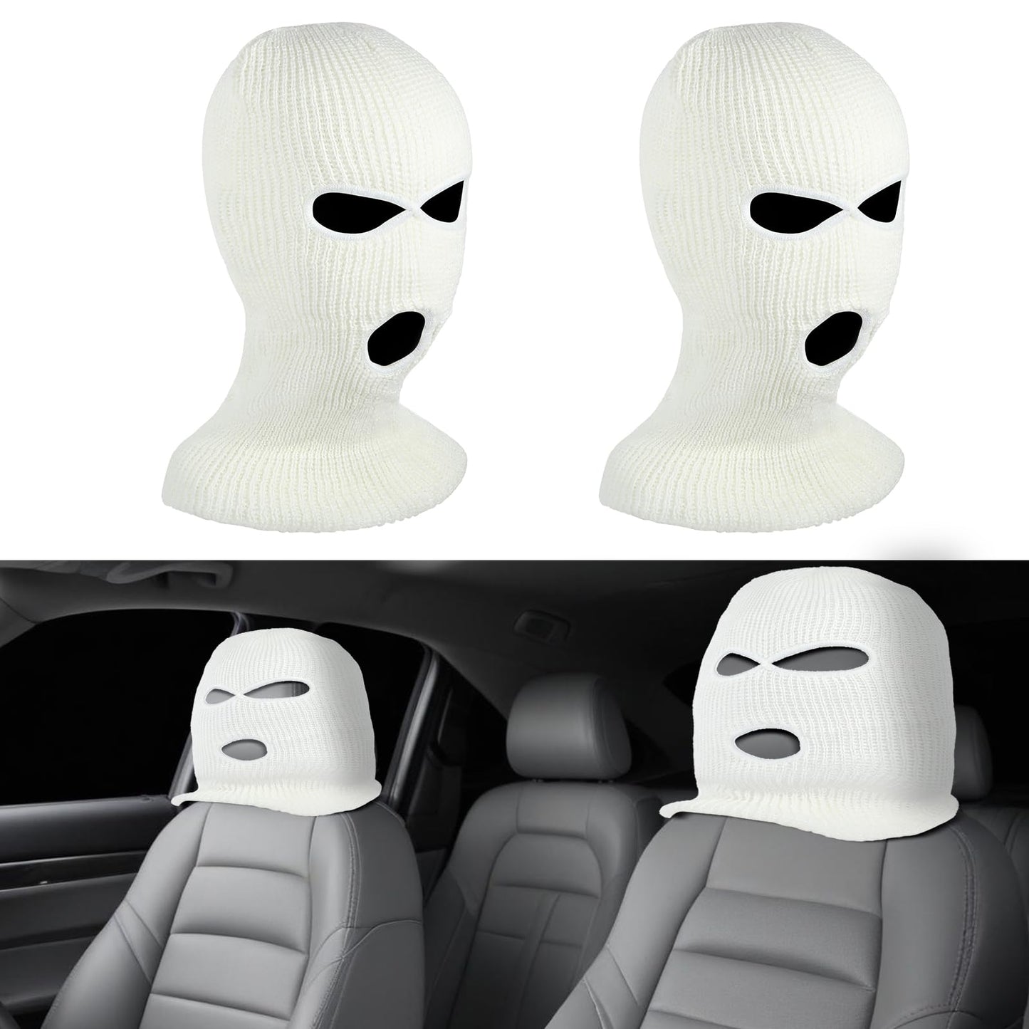 2 Pcs Funny Headrest Covers for Cars, Personalized Automotive Seat Face Mask, Spoof Face Car Headrest Cover Protector Breathable Car Seat Head Rest Cover Funny Hat for Car Seat Headcover