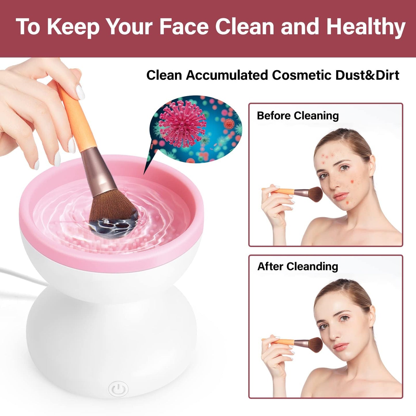 Electric Makeup Brush Cleaner Machine, Automatic USB Brushes Cleaner, Portable & Quickly Clean All Size of Beauty Makeup Brush Set, Women Gifts for Christmas, Birthday Gift for Women