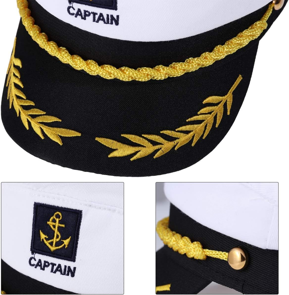 Captain Yacht Hat Cap Costume Hat Sailor Marine Admiral Hat for Halloween Costume Accessory, 8.6 x 6 x 2'' White