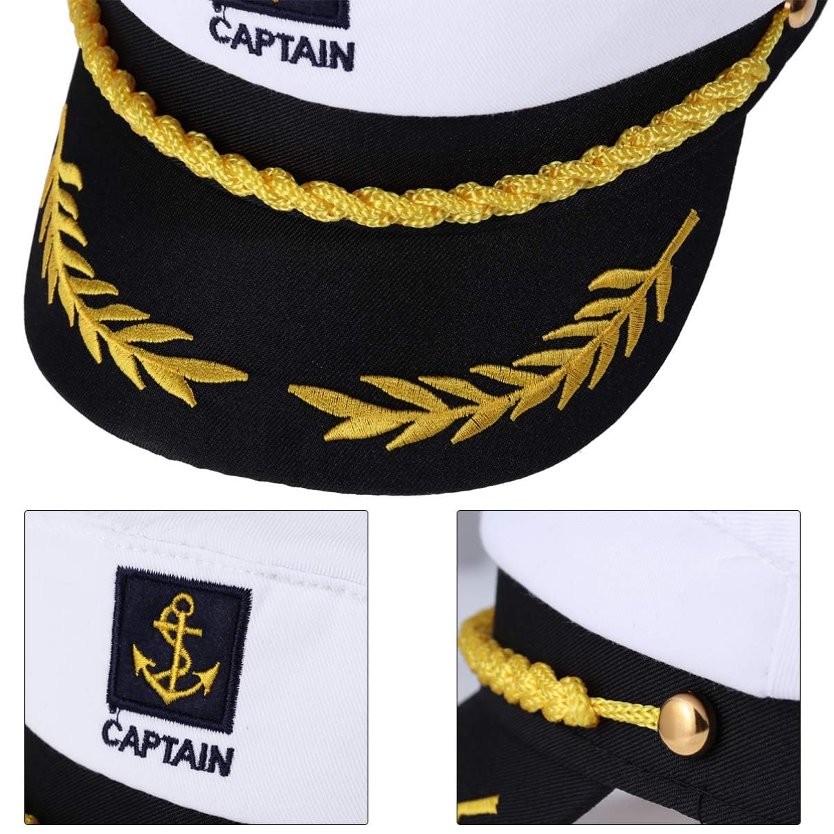 Captain Yacht Hat Cap Costume Hat Sailor Marine Admiral Hat for Halloween Costume Accessory, 8.6 x 6 x 2'' White