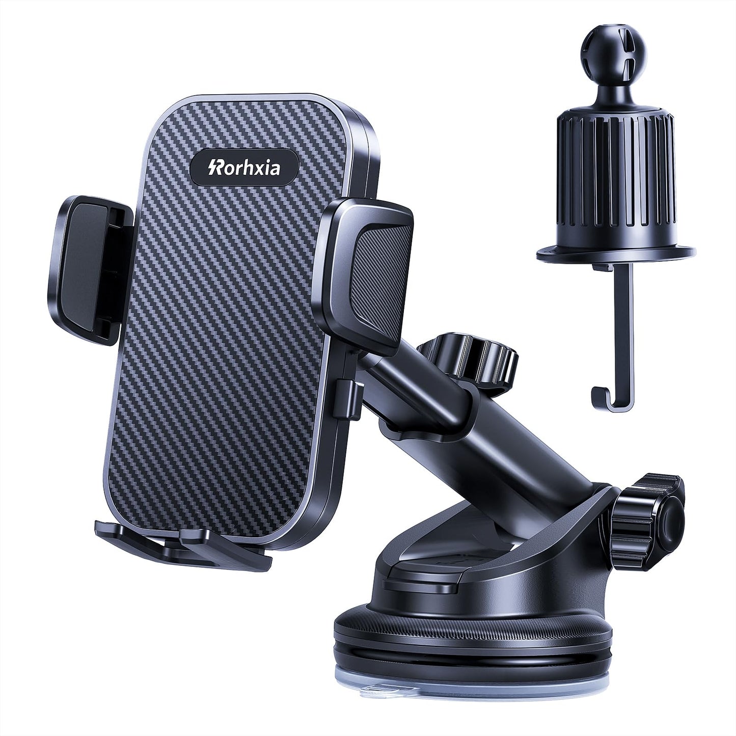 Rorhxia [Military-Grade] 3-in-1 Phone Holders for Your Car, [2024 Most Stable and Flexible Suction Cup] Vent Dashboard Windshield Cell Phone Mount Car Fit for All Phones, iPhone, Samsung