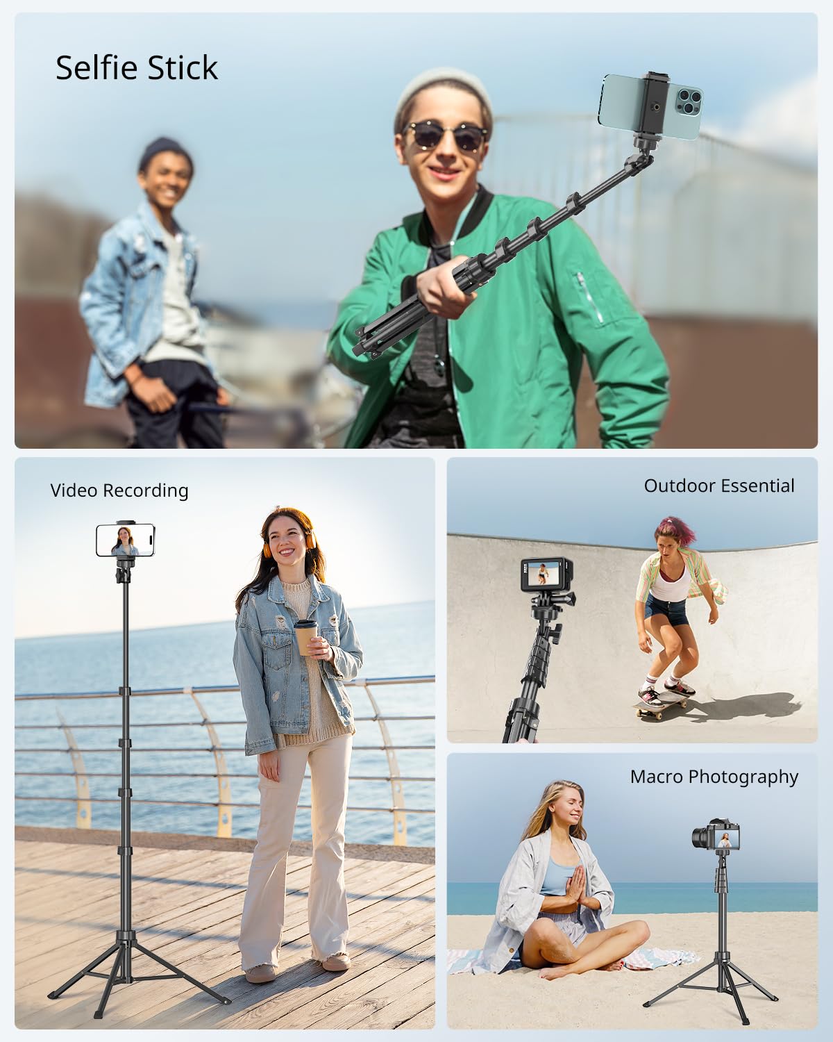 SENSYNE 62" Phone Tripod & Selfie Stick, Extendable Cell Phone Tripod Stand with Wireless Remote and Phone Holder, Compatible with iPhone Android Phone, Camera