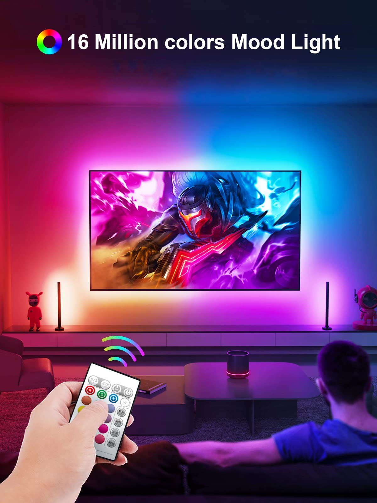 KANTUTOE LED Lights for TV, 16.4ft TV LED Lights for 45-75 Inch, RGB TV Lights Backlight Behind, Music Sync Bluetooth APP and Remote Control TV LED Strip Lights USB Powered for Bedroom/Gaming