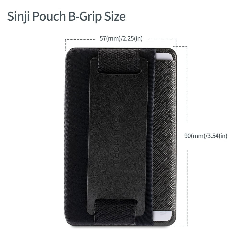 Sinjimoru Phone Grip Card Holder with Phone Stand, Secure Stick on Wallet for iPhone with Kickstand for Table. Sinji Pouch B-Grip Black