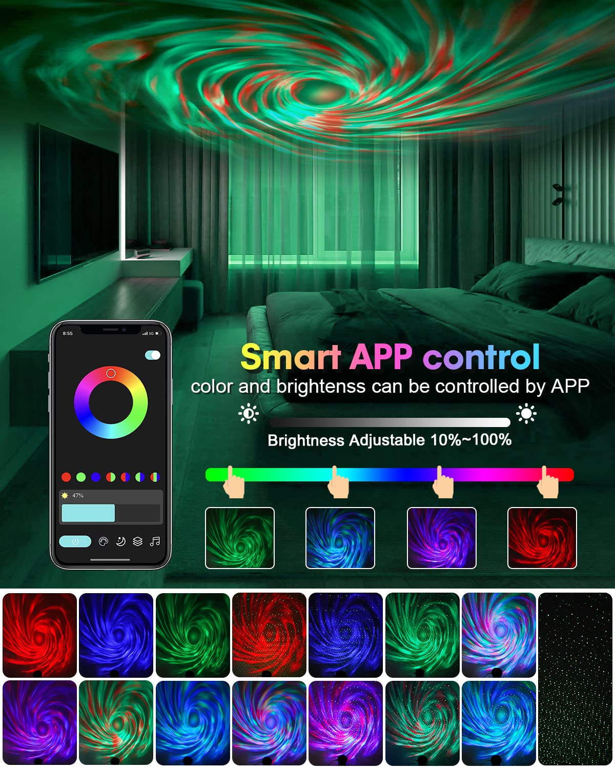 Projecteur d'étoiles Galaxy Light, projecteur Galaxy pour chambre à coucher avec télécommande APP, minuterie - Projecteur de veilleuse pour enfant adulte Aurora Light Projector