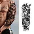 PADOUN Animal Temporary Tattoo Sleeve, 8-Sheet Large Temporary Tattoos Women Full Sleeve Temporary Tattoos, Wolf Lion Tiger Tattoos for Adults Men Waterproof Black