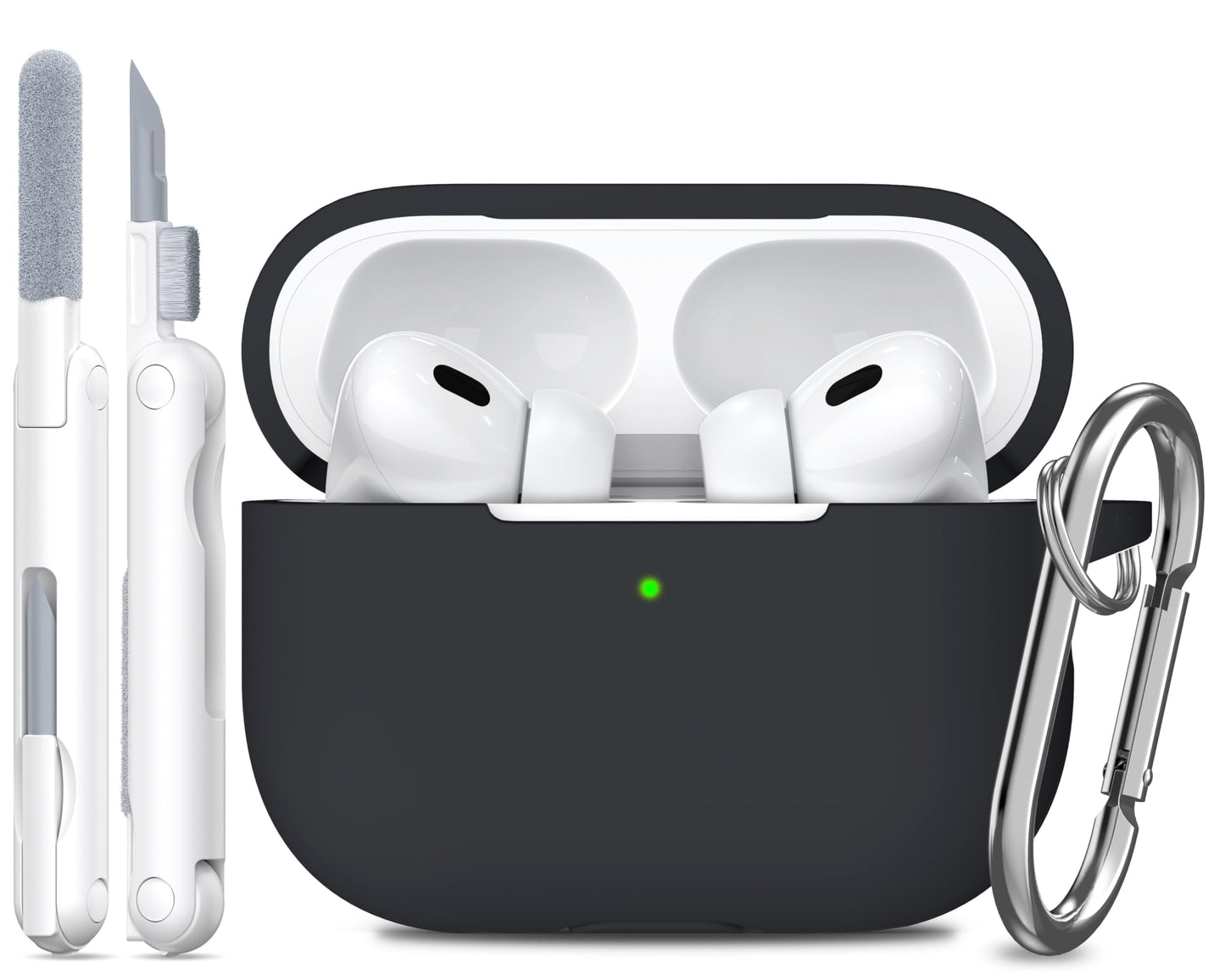 R-fun Compatible avec AirPods Pro 2e/1ère génération Étui avec kit de nettoyage, protection complète en silicone compatible avec Apple AirPods Pro 2023/2022/2019 Étui de chargement, LED avant visible, Noir