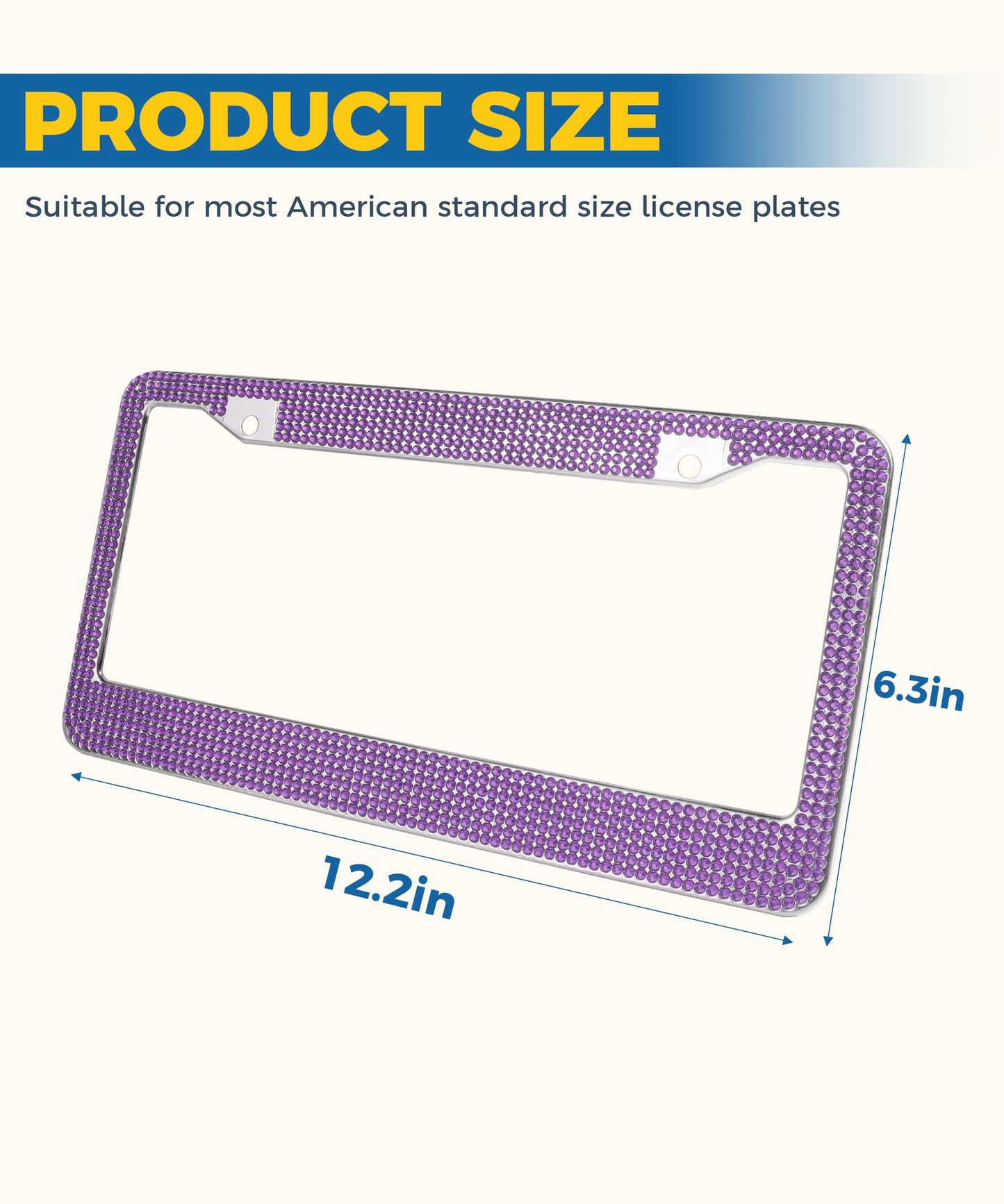 UBOG License Plate Frames,Car Accessories for Women,Car Accessories Stainless Steel Car Plate Frame,Bling License Plate Frame with Sparkly Diamond Screw Caps,Fits Most US License Plate (Purple)