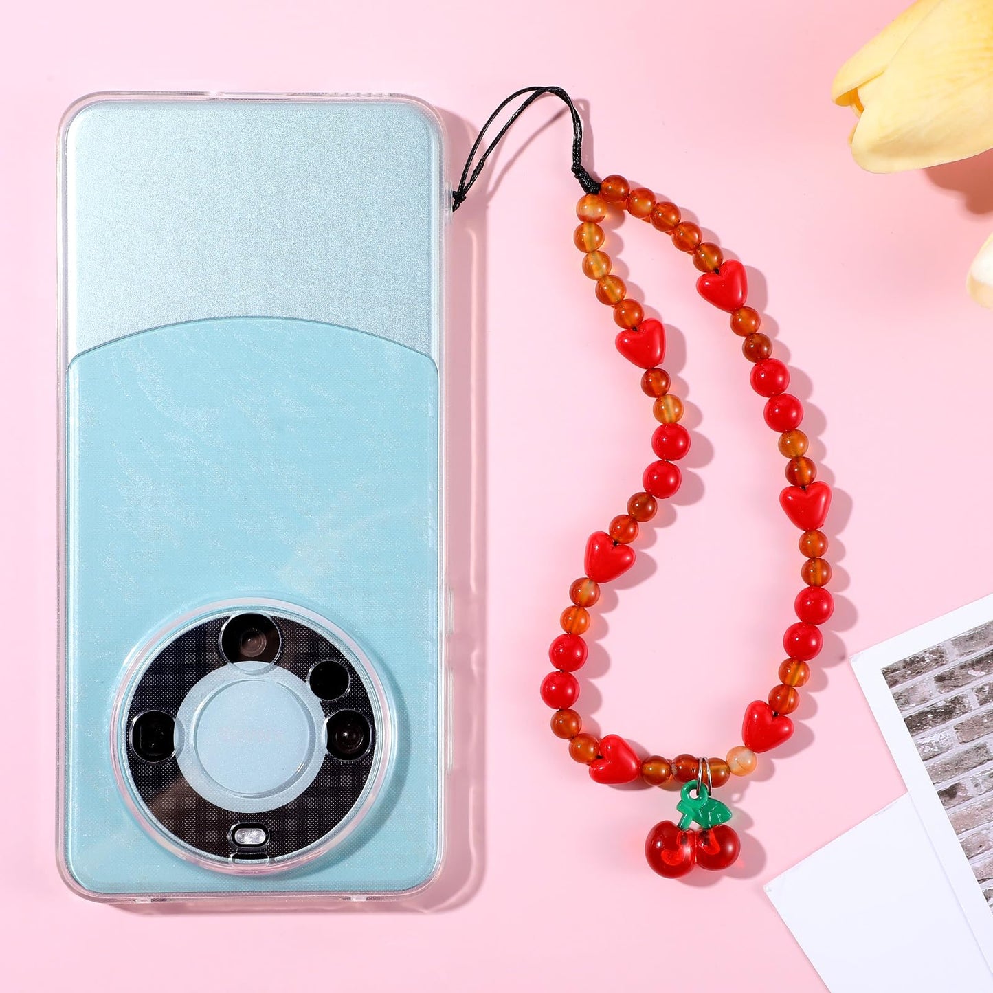 YUXIANLB Phone Charms Strap 1PC Beaded Phone Wrist Strap Universal Cell Phone Lanyard Wrist Chain Cherry Cellphone Lanyard Handmade Phone Cases Accessories For Women Phone Cases Camera Pendant Decor